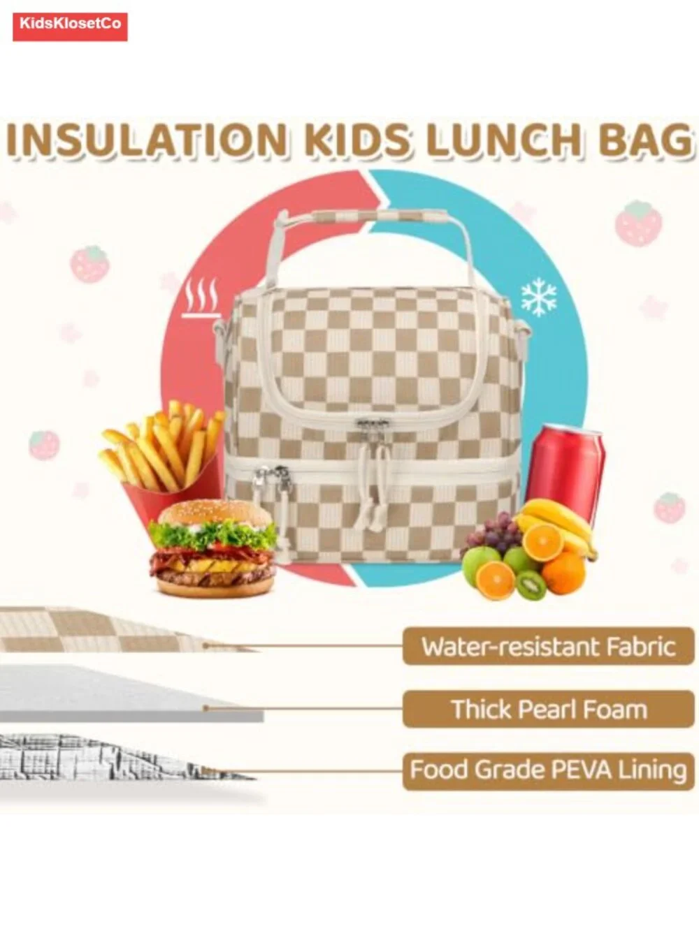 Corduroy Insulated Lunch Bag Double Decker Kids Reusable Tote